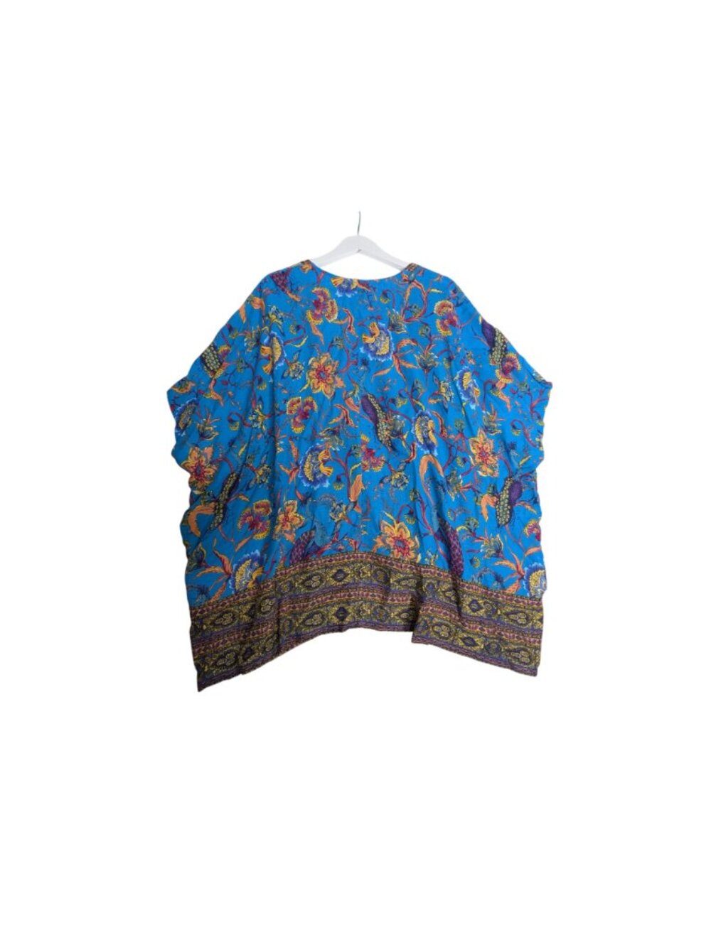 JM Collection Womens Linen Blend Aqua Floral Kimono Cardigan Size S - Picture 14 of 15